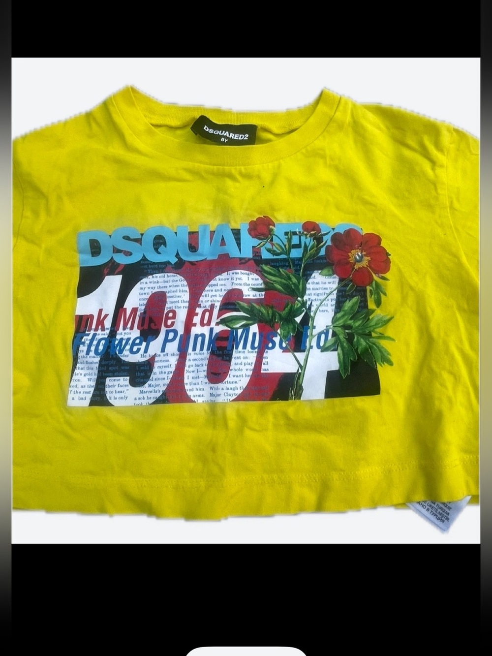 DSQUARED2 Bright Yellow Graphic Tee with Floral Print